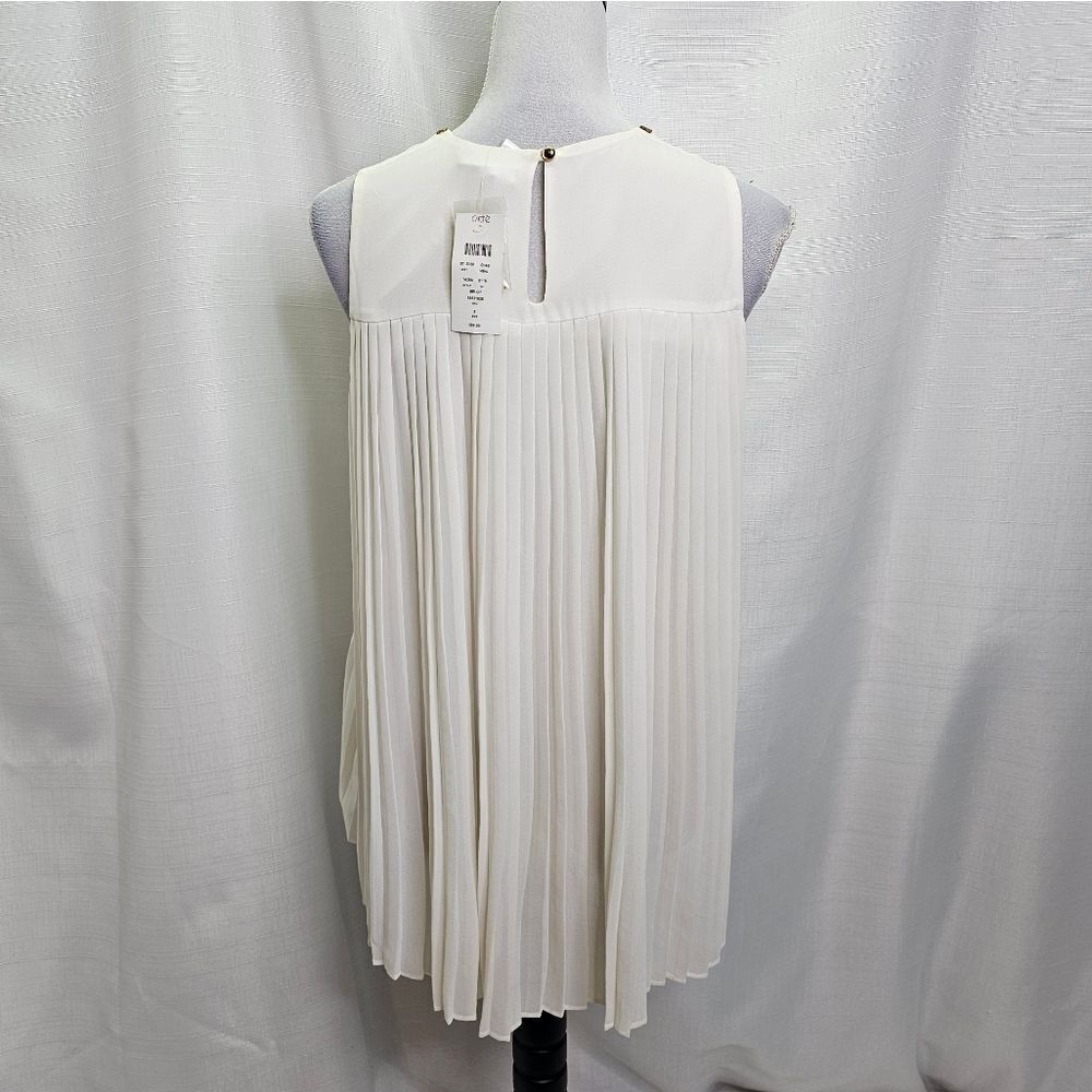 Cache Bead Trim Cream Pleated Sleeveless Blouse Size Small - Picture 3 of 7